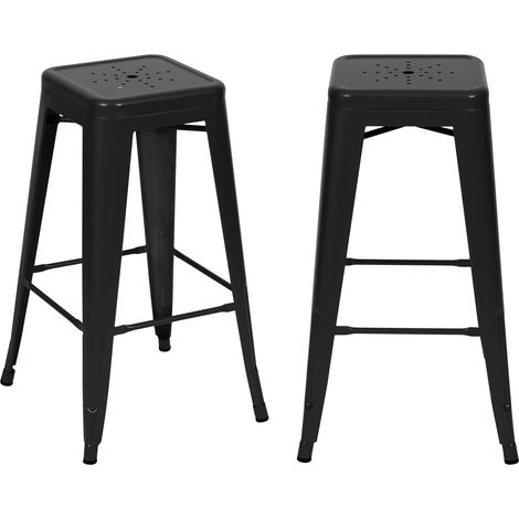 Set de 2 taburetes para isla de cocina en metal negro mate 66 cm - Indus (1/4)