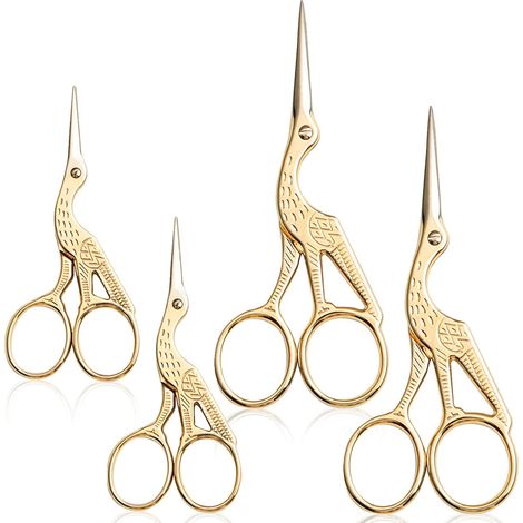 (Gold, 11,5 cm + 9,5 cm) Set aus 4 Stickscheren, kleinen Nähscheren, Vintage-Edelstahlscheren zum Sticken, Nähen usw. (1/5)
