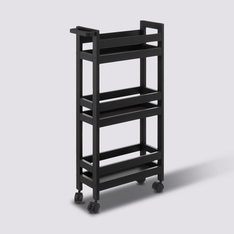 5Five Simply Smart – Desserte à roulettes 3 niveaux 40x15x75cm en MDF noir khôl – Charge max 6kg – 4 roues pour mobilité facile