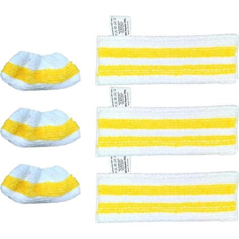 Lot de 6 Ensemble de Chiffons de Rechange en Microfibres Compatible pour Nettoyeur Vapeur Accessoires Kärcher EasyFix SC 1, SC 2, SC 3, SC 4, SC 5, Comprenant 3 Buses pour sols et 3 Buses à Main (1/4)