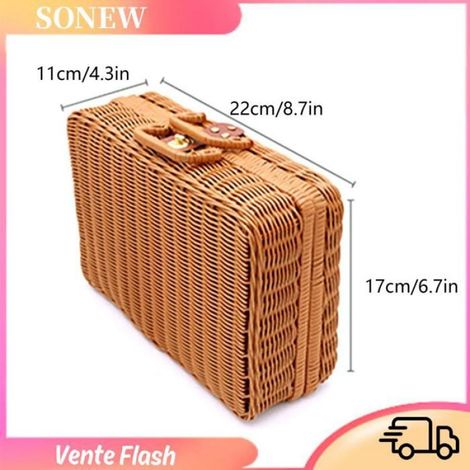 Sonew Panier de rangement Vintage fait à la main Imitation rotin tissé mallette de rangement maquillage voyage deco linge (1/5)