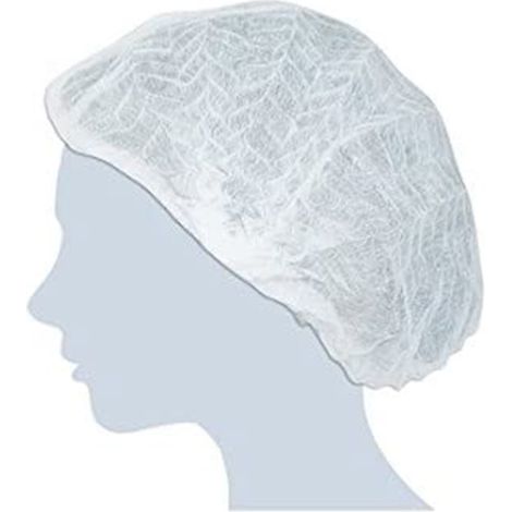 100 Cuffie per capelli monouso in TNT traspirante, resistente e morbido, di colore Bianco. Cuffia Rotonda, con elastico lungo tutto il bordo (1/5)
