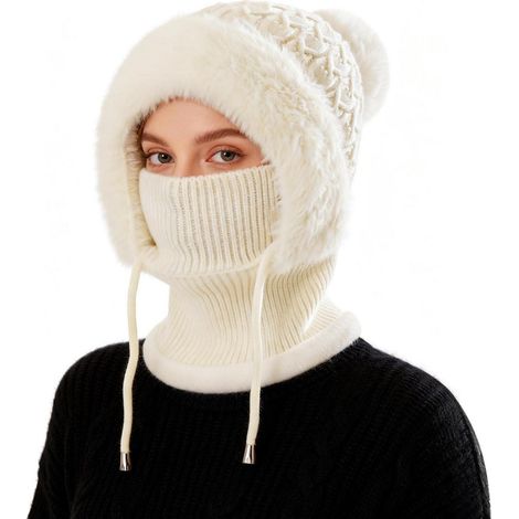 Cagoule d'hiver 3 en 1 en polaire pour femme, protection visage et cou, taille unique (1/5)