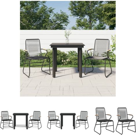 Gartenstuhl - vidaXL 3-tlg. Garten-Essgruppe Schwarz PVC Rattan - Gartenstuhl mit Rückenlehne (1/5)
