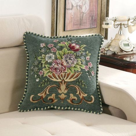 Housse de coussin en jacquard nordique de style luxueux avec bordure, idéale pour la décoration intérieure du salon, 48 x 48cm,B (1/5)