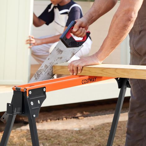 Lot de 2 Tréteaux de Sciage Pliables Métalliques Charge 500 kg Tréteaux avec 2x4 Bras de Support Pieds à Ouverture Rapide 96,5 x 47 x 76 cm Orange CW7605 Maison Chic (1/3)