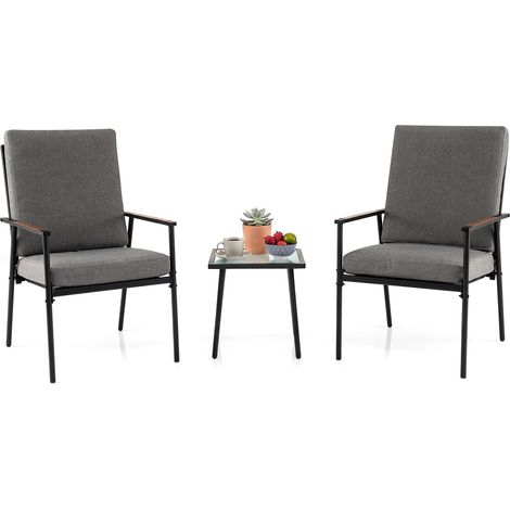 COSTWAY Set Di 3 Mobili Da Giardino Salotto Da Esterno Set Mobili Da Giardino Tavolo E Sedie Con Braccioli Da Esterno Set Tavolo E Sedie Da Giardino Tavolino (1/5)