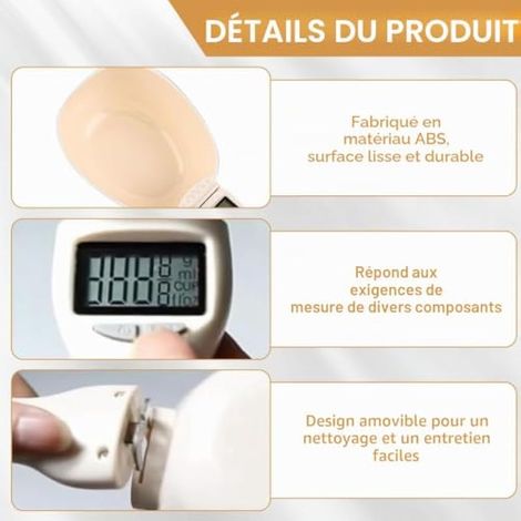 Lot de 2 cuillères à mesurer numériques précises à 1 g - Jusqu'à 800 g - Avec écran LCD - Pour épices, farine, liquide, nourriture pour chien, aliments pour chiens, aliments et épices (1/3)