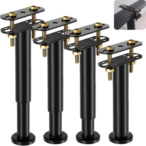 4 Pcs Pied Sommier à Lattes, Pieds de Lit Réglable 12-18 cm, Pied Reglable, Pieds Sommier a Lattes en Métal pour Cadres de Lit, Meubles, Armoires, Tables, avec 8 tiges filetées, 4 plaques en fer (1/5)
