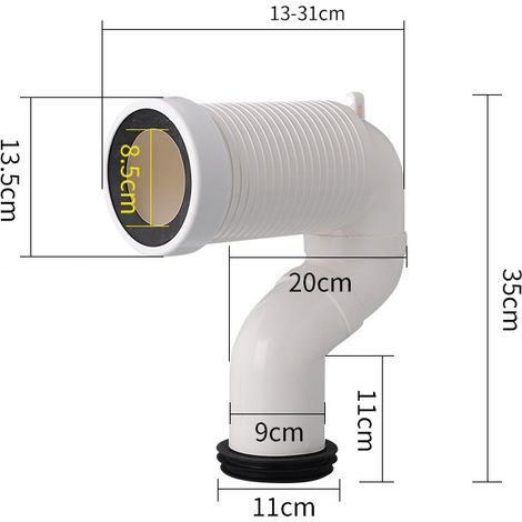Wand-Boden-WC-Ablaufadapter, 35 cm verlängertes Modell, kompatibel mit 90-107 mm Abflussöffnungen.