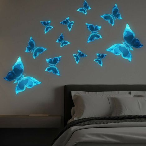 12 Pièces Sticker Mural Papillon Lumineux, Stickers Muraux Papillon 3D, décoration murale (1/5)