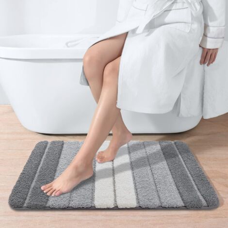 Sunxury – Tapis de bain antidérapant 50 x 80 cm – Dessous TPR pour fixation – Lavable en machine – Absorption rapide – Gris (1/4)