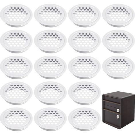 20 Pièces Grille Aeration Ronde Blanc, 35mm Ventilation Aération Ronde, Grille D'Aération Trou, Grille Aération Trou en Acier Inoxydable, pour Armoires, Bibliothèques, Penderies, Armoires à Chaussures (1/5)