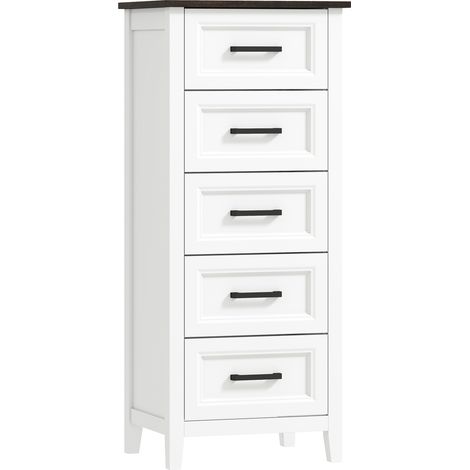 Cassettiera 45x35x106 cm con 5 Cassetti in MDF Bianco e Marrone (1/5)