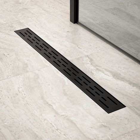 Duschrinne – 70 cm – Mattschwarz – Standardrost – Edelstahl – mit (1/4)