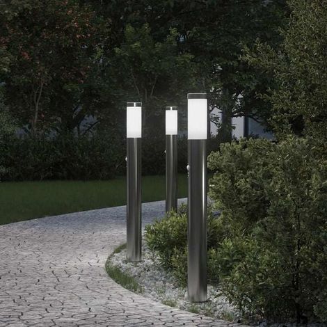 Bornes lumineuses avec détecteurs de mouvement, lot de 3, 80 cm, acier inoxydable, indice de protection IP44. (1/4)