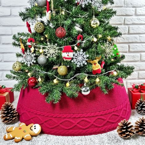 Jupe de sapin de Noël, housse de base de support de sapin de Noël pliable en tricot, adaptée aux arbres artificiels, tapis de sapin de Noël (1/5)