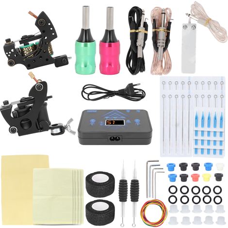 Kit complet de tatouage : machine à bobines shader-liner, bloc d'alimentation 90-265V, prise UE, outils professionnels