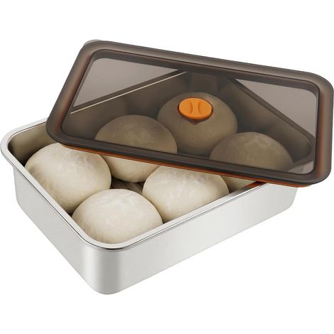 Pizzakarton mit Deckel aus Edelstahl. Maße: 30 x 21 x 8,5 cm. Geeignet für Pizzateig, Sauerteig und Hefeteig. (1/5)