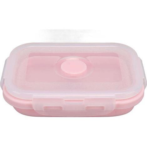 Boîte bento pliable en silicone rose 500 ml – Résistante aux micro-ondes et à haute température, idéale pour repas sur le pouce (1/4)