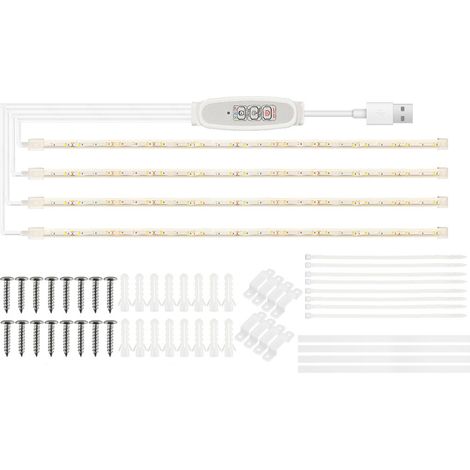 Bandes lumineuses LED croissance plantes, rouge 3000K, 4 niveaux intensité, minuterie 24h, USB (Plug and Play)