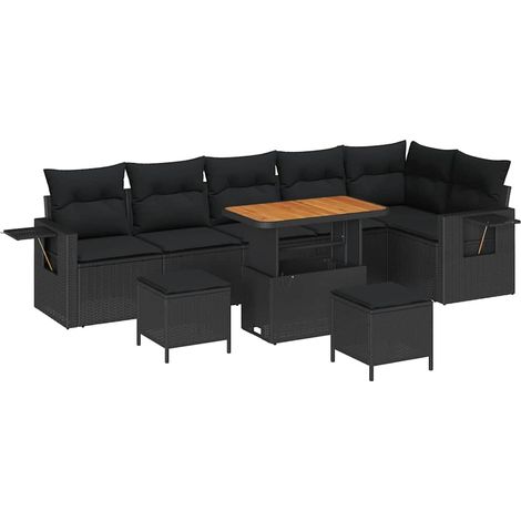Set Divano da Giardino con cuscino 11 pcs Nero polyrattan vidaXL (1/5)