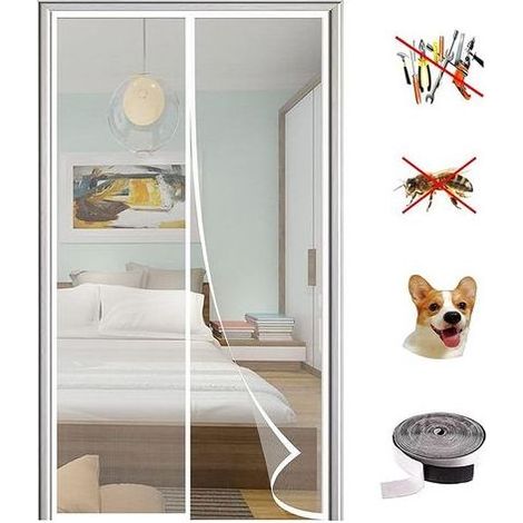 TAISHENGDA Magnetisches Moskitonetz, extra engmaschiges magnetisches Moskitonetz, Fliegen- und Insektenschutzvorhang mit Klebeband, Magnetstäben und automatischem Verschluss, Weiß, 180 x 220 cm (1/5)