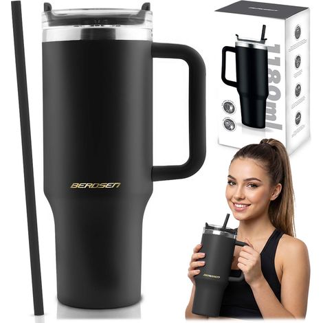 Vaso termo Berdsen con pajita, 1180 ml, color negro. (1/5)