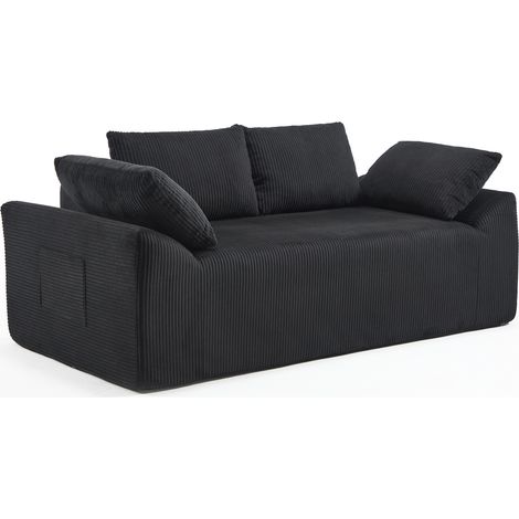 CHICFURN Canapé compact petit espace en tissu noir, assise profonde en mousse à mémoire de forme, dossier 15 pouces, poches latérales, sans montage (1/5)