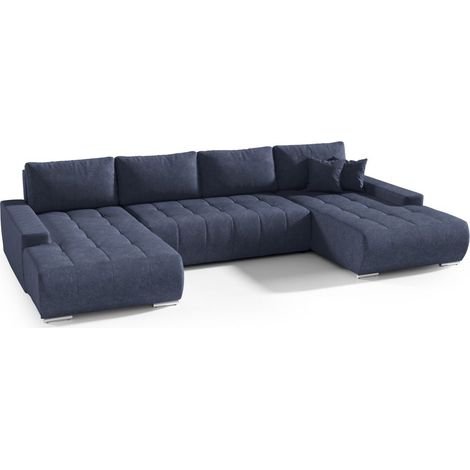 Wohnlandschaft Sofa mit Schlaffunktion VOGAR Stoff Aston Dunkelblau (1/4)