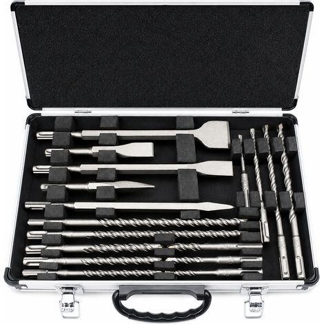 17-Piece SDS+ Rotary Hammer Drill and Chisel Bits Set, Metal Case