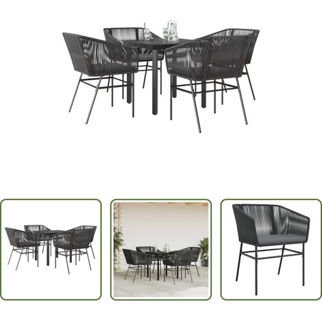 vidaXL Juego de comedor jardín 5 piezas cojines ratán sintético negro (1/5)