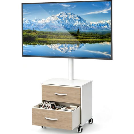 Meuble TV à roulettes pour téléviseurs LED LCD OLED Plasma de 32 à 60" - Hauteur réglable avec Support jusqu'à 40 kg - Support TV Mobile avec tiroirs VESA Max 400 x 400 mm (1/5)