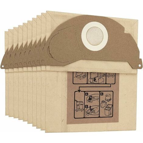 Set di 10 sacchetti di carta per aspirapolvere d'acqua e polvere di karcher