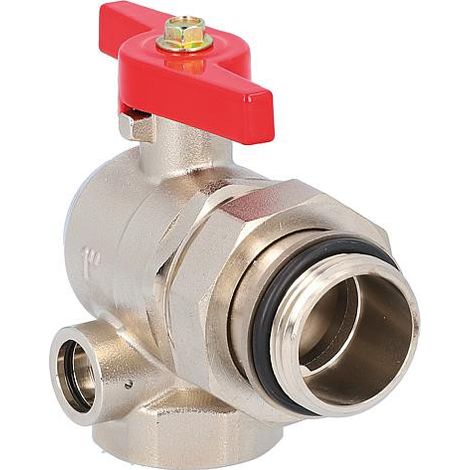 Robinet a boisseau spherique equerre laiton DN20 poignee pap rouge prise pr thermometre (1/5)