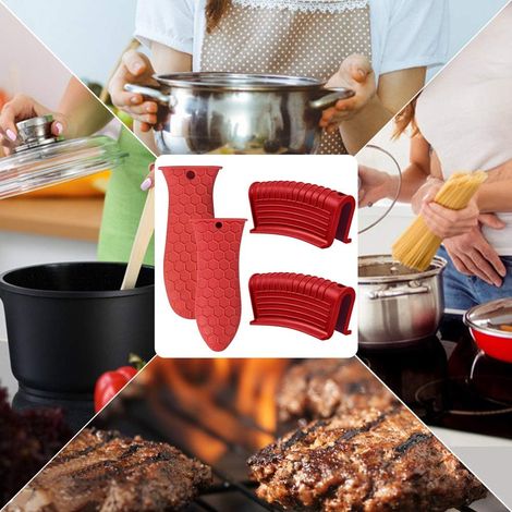 Manchon De Poignée En Silicone - Résistant Jusqu'à 250 °C - Pour Poêles À Frire, Poêles En Fonte, Plaques À Griller Et Autres Ustensiles De Cuisine - Lot De 4 (1/5)