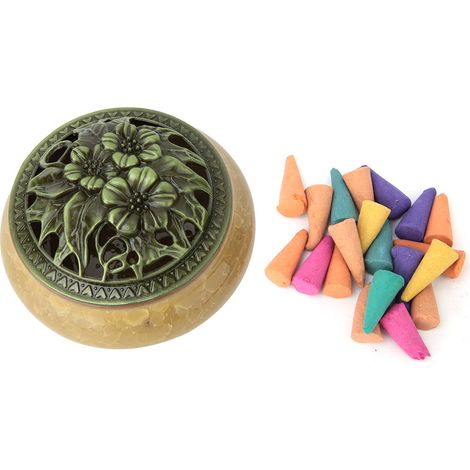 Brûleur d'Encens Céramique Vintage pour Salon de Thé, Décoration Zen Maison (03) (1/5)