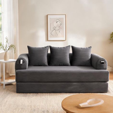 Sofa modulable gris ardoise en velours côtelé avec 3 coussins (1/5)