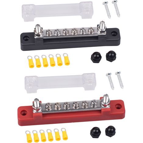 12V-48V DC Power Distribution Block, 150A Electrical Power Distribution Busbars with 6 x M4 Terminal Bolts for Car, Truck, Boat, 2 Pieces (Red/Black) (1/4)