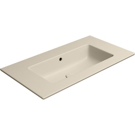 Lavabo en céramique PURA Slim 82x46cm, sans trou pour robinetterie, creta mat (1/4)