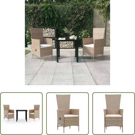 Gartenmöbel - 3-tlg. Garten-Essgruppe mit Kissen Beige (1/5)