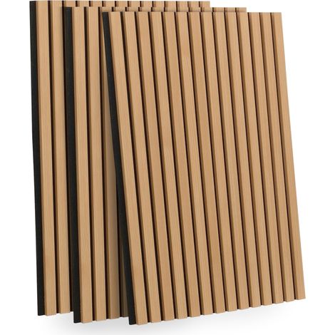 Idmarket – Panneau décoratif mural acoustique en tasseaux de bois – Dimensions 240 x 60 cm – Finition chêne clair et noir – Réduction des nuisances sonores (1/5)