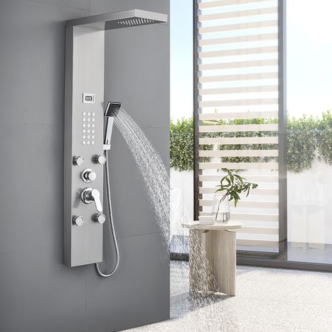 Auralum KIT Panneau Colonne de Douche avec Douchette Hydromassante Inox avec Buses Massants Jets de Massage Panneau Écran Affichage LCD (1/5)