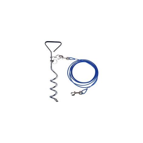 Câble d'attache pour chien avec piquet réfléchissant, pour jardin et camping, fixation par clou spiralé, bleu (1/5)