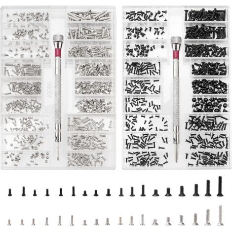 1000 Pièces Kit de Vis de Réparation Minuscule Micro, Kit d'Assortiment de Petites Vis en Acier Inoxydable avec Tournevis, M1.2 M1.4 M2 Micro Vis de Réparation, Argent et noir (1/5)