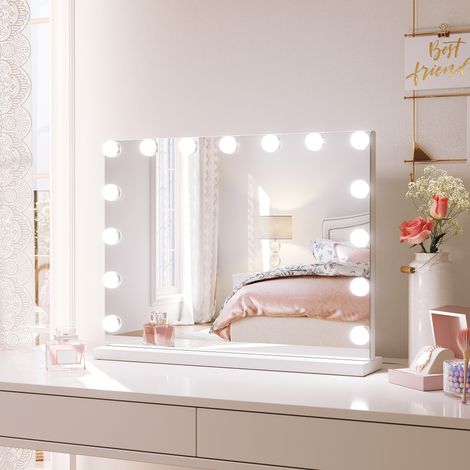 SONNI Espejo Hollywood con iluminación Espejo Maquillaje con Luz 58x45.5x12cm con 15 Piezas Bombillas controles táctiles LED Iluminación de temperatura de 3 colores (1/5)