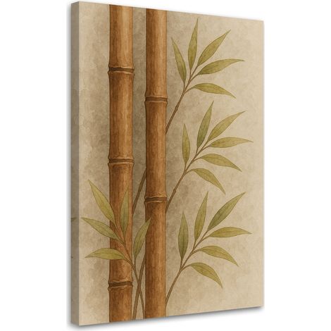 Wandbild für das Schlafzimmer Bambus Blätter Aquarell Beige Natur 40x60 cm (1/5)