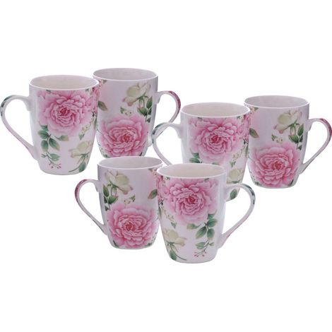 Tasses à café roses, lot de 6 - Porcelaine - 250 ml
