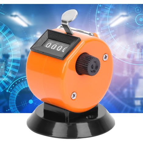 BERM Handzähler, 4-stellig, Gehäuse aus ABS-Kunststoff, mechanischer Handzähler mit Hakenständer, orange (1/5)