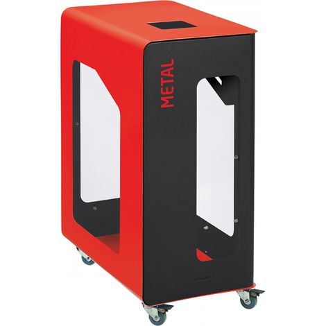 Borne de tri sélectif Cubatri Vigipirate à roulettes, sans serrure - métal - 90l - gris manganèse / rouge signalisation - RAL 3020 (1/3)